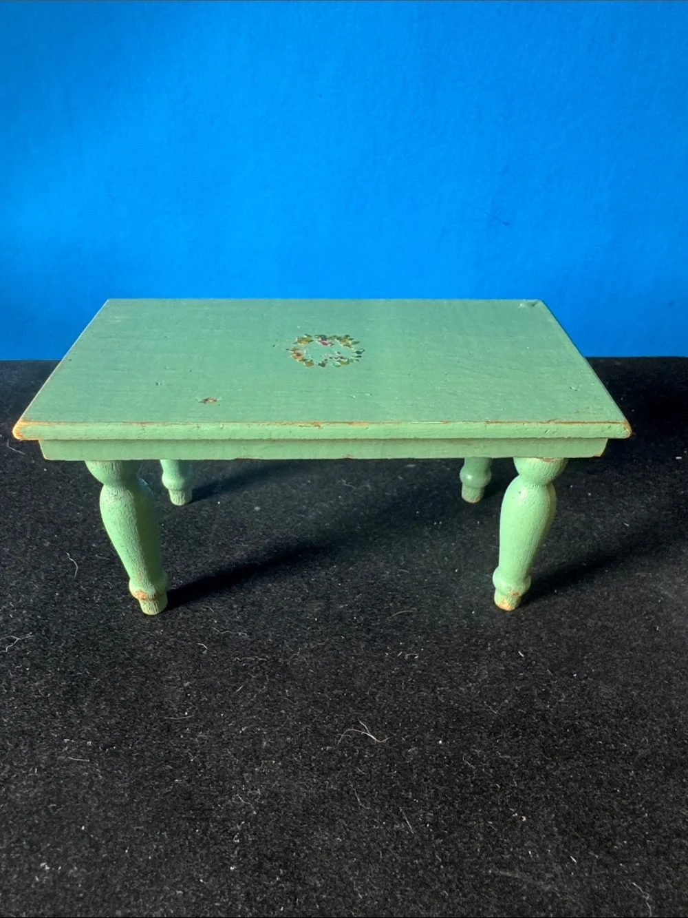 Rustic, vintage dollhouse Green Wooden Pedestal Table-distressed